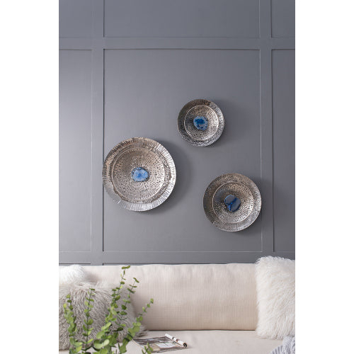 Silver Textured Oversized Disc Wall Decor for Living Room & Bedroom