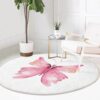 Pink Butterfly Round Rug – Washable Circle Carpet