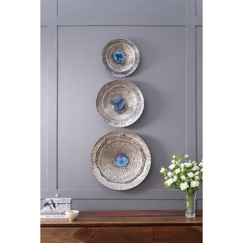Silver Textured Oversized Disc Wall Decor for Living Room & Bedroom