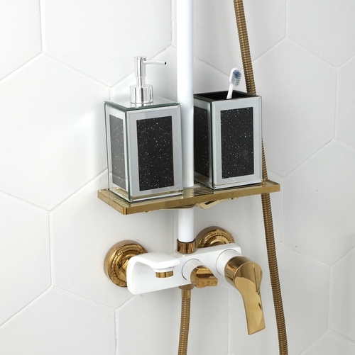 Black Crushed Glass Soap Dispenser and Toothbrush Holder Set