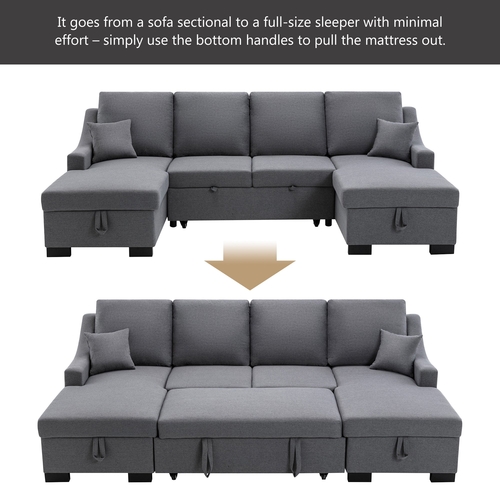 Upholstery Sleeper Sectional Sofa with Storage Chaise