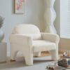 Modern Boucle Accent Chair with Lumbar Pillow for Living Room