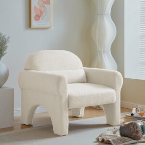 Modern Boucle Accent Chair with Lumbar Pillow for Living Room