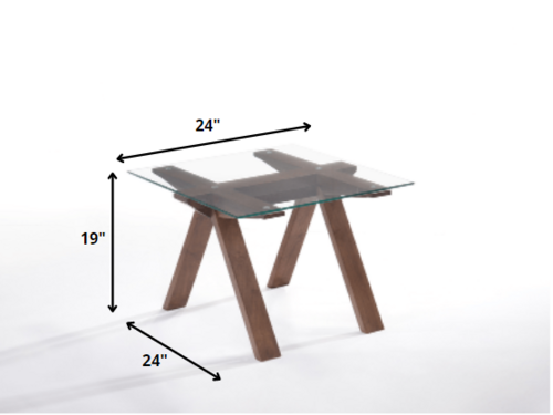 19" Walnut Wood and Glass End Table – Modern Octagonal Design