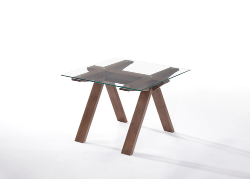 19" Walnut Wood and Glass End Table – Modern Octagonal Design