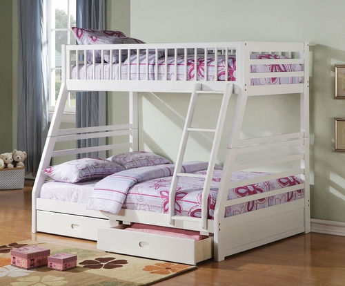 White Pine Wood Twin Over Full Bunk Bed with Storage Drawers