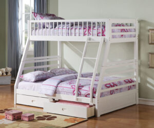 White Pine Wood Twin Over Full Bunk Bed with Storage Drawers