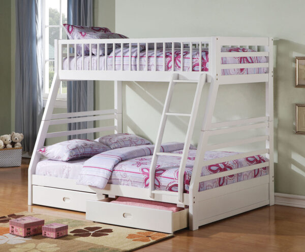 White Pine Wood Twin Over Full Bunk Bed with Storage Drawers