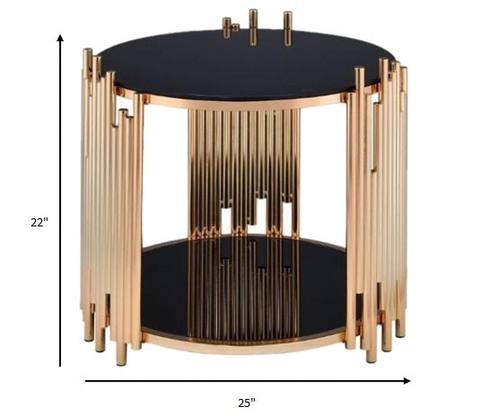 25"x25"x22" Black Glass and Gold End Table – Modern Design
