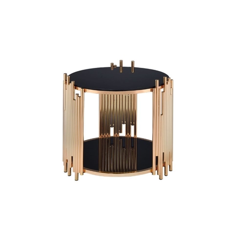 25"x25"x22" Black Glass and Gold End Table – Modern Design