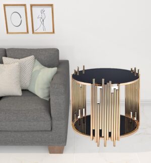 25"x25"x22" Black Glass and Gold End Table – Modern Design
