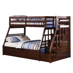 Espresso Pine Wood Bunk Bed with Trundle (Twin/Full)