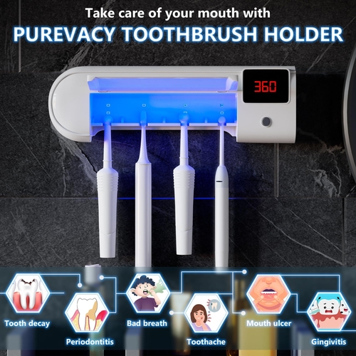 Wall Mounted Toothbrush Holder with 4 Slots and Sterilizer