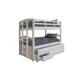 White Twin Bunk Bed with Trundle and Storage Drawers