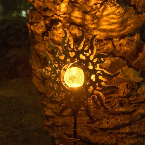 SolarEra Garden Stake Solar Lights Outdoor Sun Decor Crackle Glass