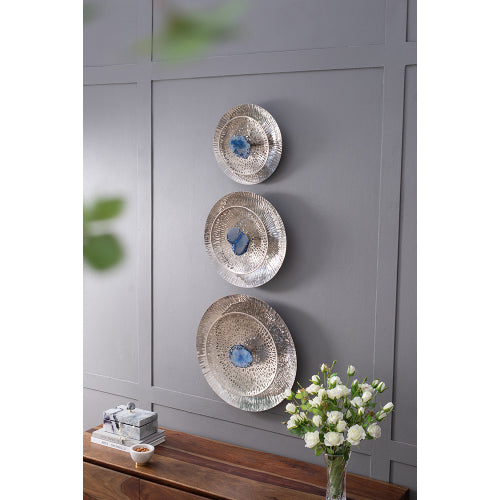 Silver Textured Oversized Disc Wall Decor for Living Room & Bedroom