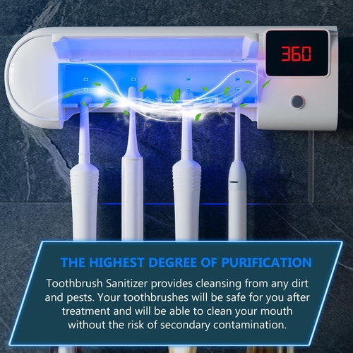 Wall Mounted Toothbrush Holder with 4 Slots and Sterilizer