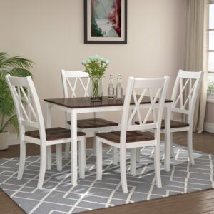5-Piece Dining Table Set for Kitchen, Solid Wood Farmhouse Style