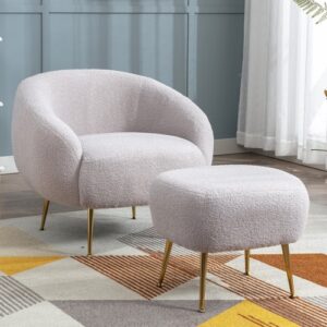 Modern Comfy Leisure Accent Chair with Ottoman – Plush Velvet