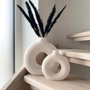 White Ceramic Vases – Modern Donut Vase Set of 2