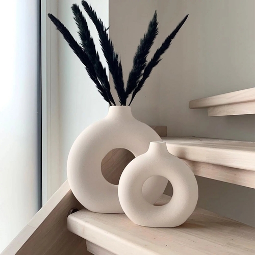 White Ceramic Vases – Modern Donut Vase Set of 2