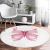 Pink Butterfly Round Rug – Washable Circle Carpet