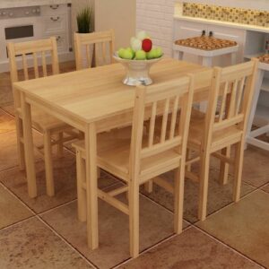 Wooden Dining Table with 4 Chairs - Natural Finish