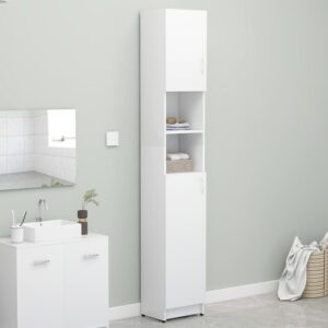 Tall White Bathroom Cabinet with Shelves and Doors