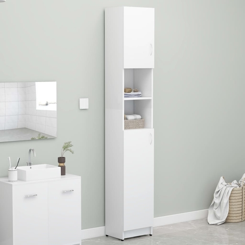Tall White Bathroom Cabinet with Shelves and Doors