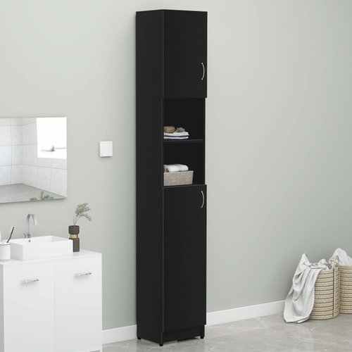 Tall White Bathroom Cabinet with Shelves and Doors