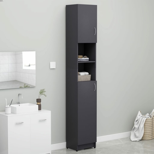 Tall White Bathroom Cabinet with Shelves and Doors