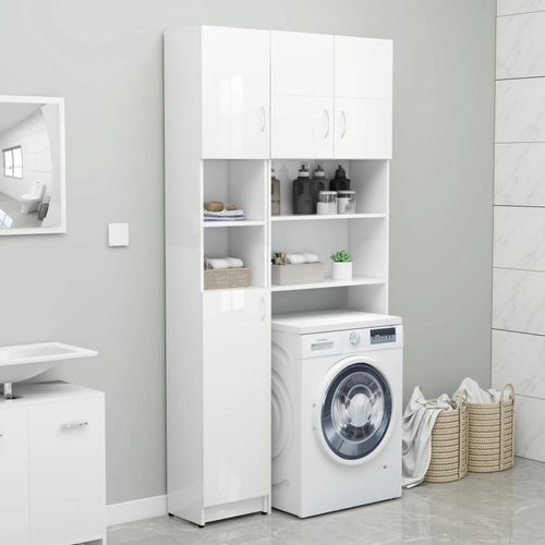 Tall White Bathroom Cabinet with Shelves and Doors