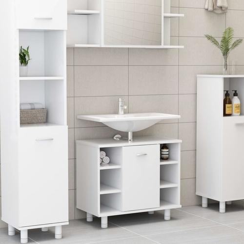 Compact White Bathroom Cabinet with Door and Compartments