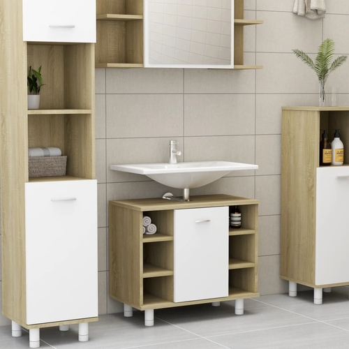 Compact White Bathroom Cabinet with Door and Compartments