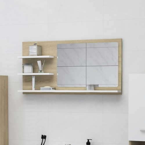 Bathroom Mirror White with Shelves - 35.4"x4.1"x17.7"