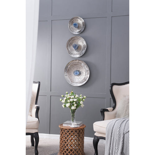 Silver Textured Oversized Disc Wall Decor for Living Room & Bedroom