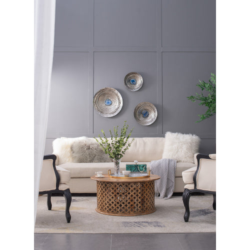 Silver Textured Oversized Disc Wall Decor for Living Room & Bedroom