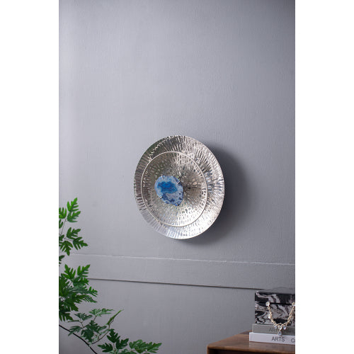 Silver Textured Oversized Disc Wall Decor for Living Room & Bedroom