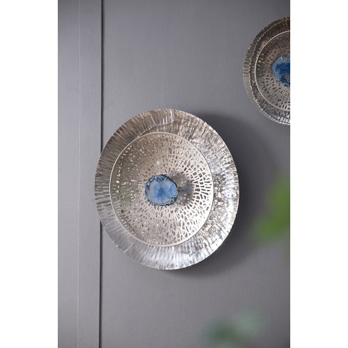 Silver Textured Oversized Disc Wall Decor for Living Room & Bedroom