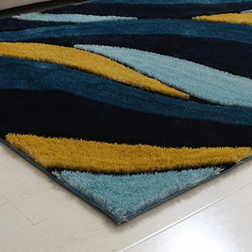 Aria Yellow and Blue Shag Area Rug | Modern Soft Pile Rug