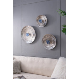 Silver Textured Oversized Disc Wall Decor for Living Room & Bedroom