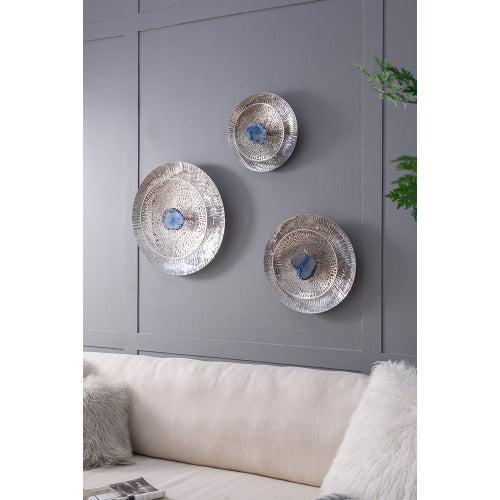 Silver Textured Oversized Disc Wall Decor for Living Room & Bedroom