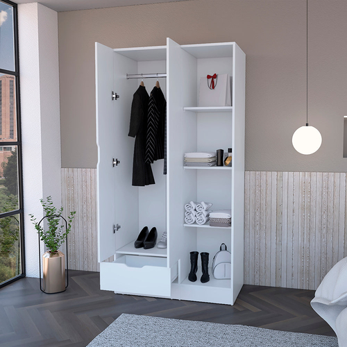 White Dover Armoire with Four Shelves and Drawer