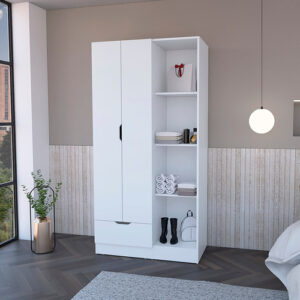White Dover Armoire with Four Shelves and Drawer