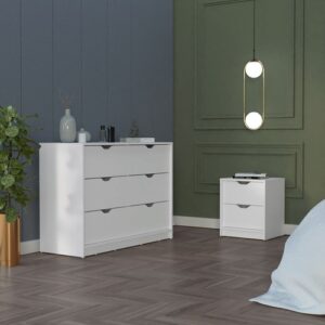Bennett 2 Piece Bedroom Set, Nightstand + Dressera, White Finish