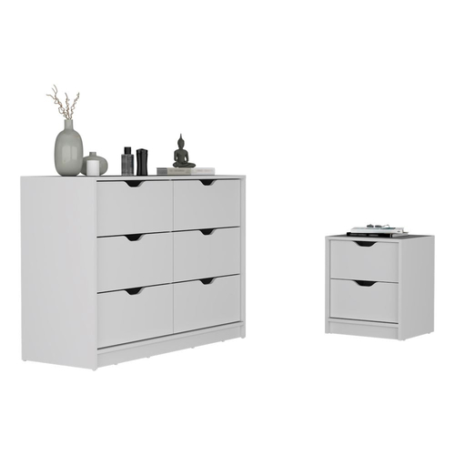 Bennett 2 Piece Bedroom Set, Nightstand + Dressera, White Finish
