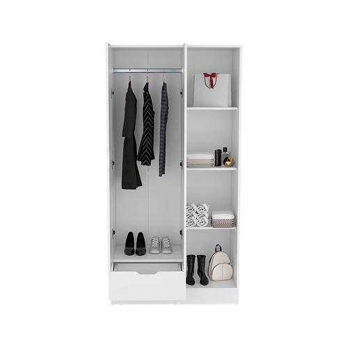 White Dover Armoire with Four Shelves and Drawer