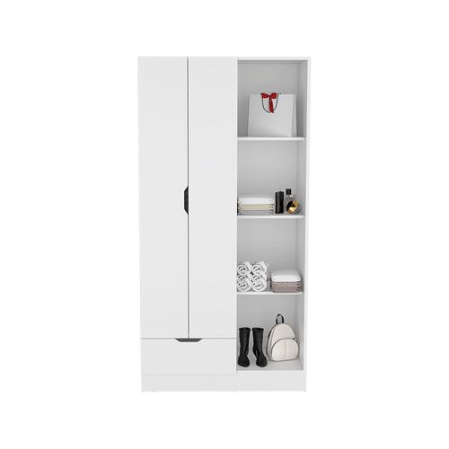 White Dover Armoire with Four Shelves and Drawer