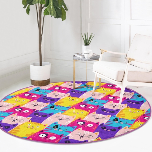 Cats Pattern Washable Round Rug for Home Decor