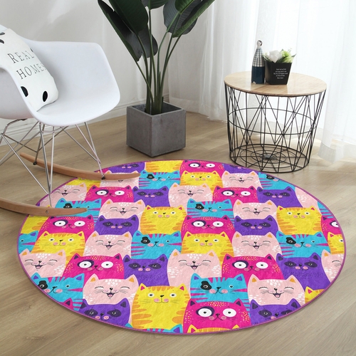 Cats Pattern Washable Round Rug for Home Decor